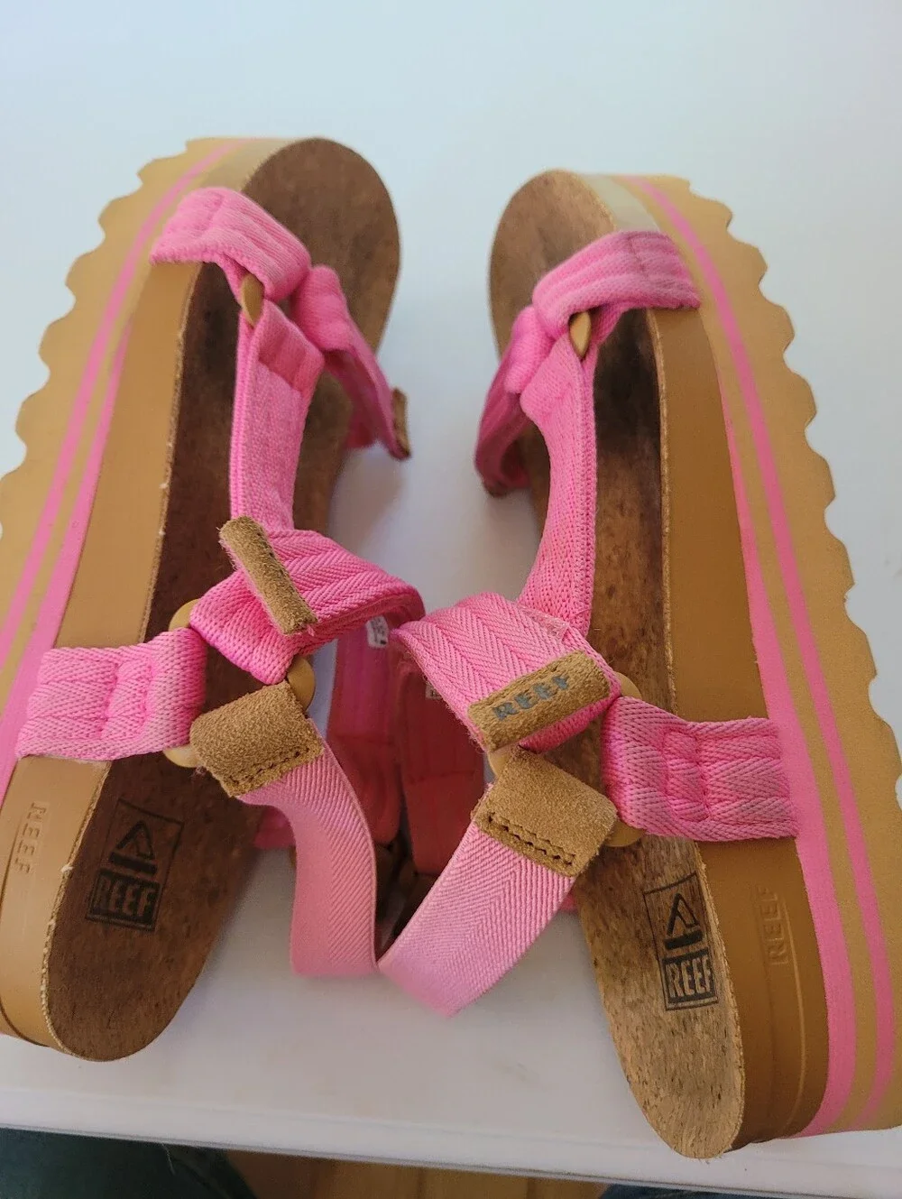 REEF 8.5 Pink Strap Platform Sandals